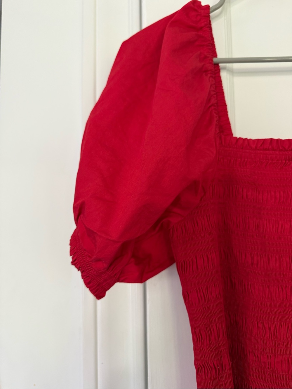 Madewell Red Puff Sleeve Smocked Midi Dress - Picture 7 of 7